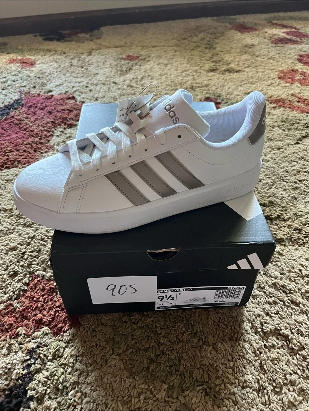 adidas White Sneakers with Gray Three Stripes